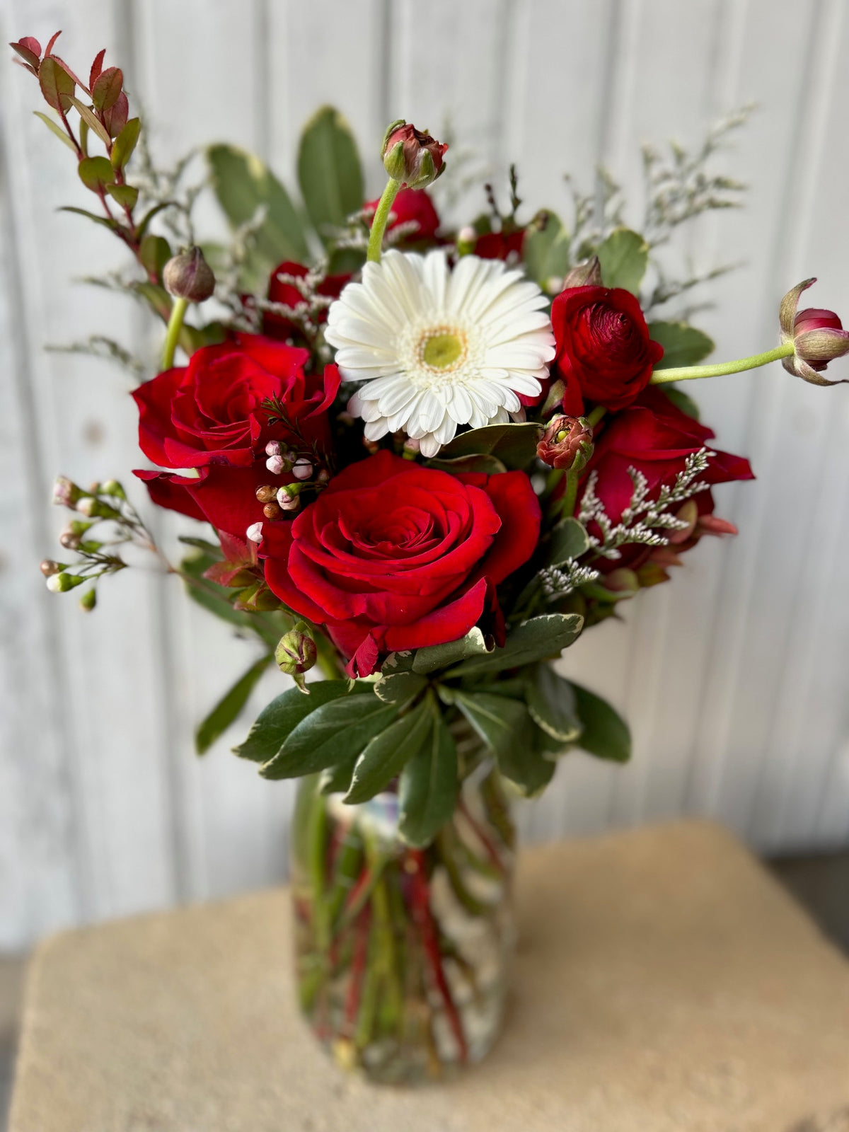 Mason Jar Valentine's Day Arrangement