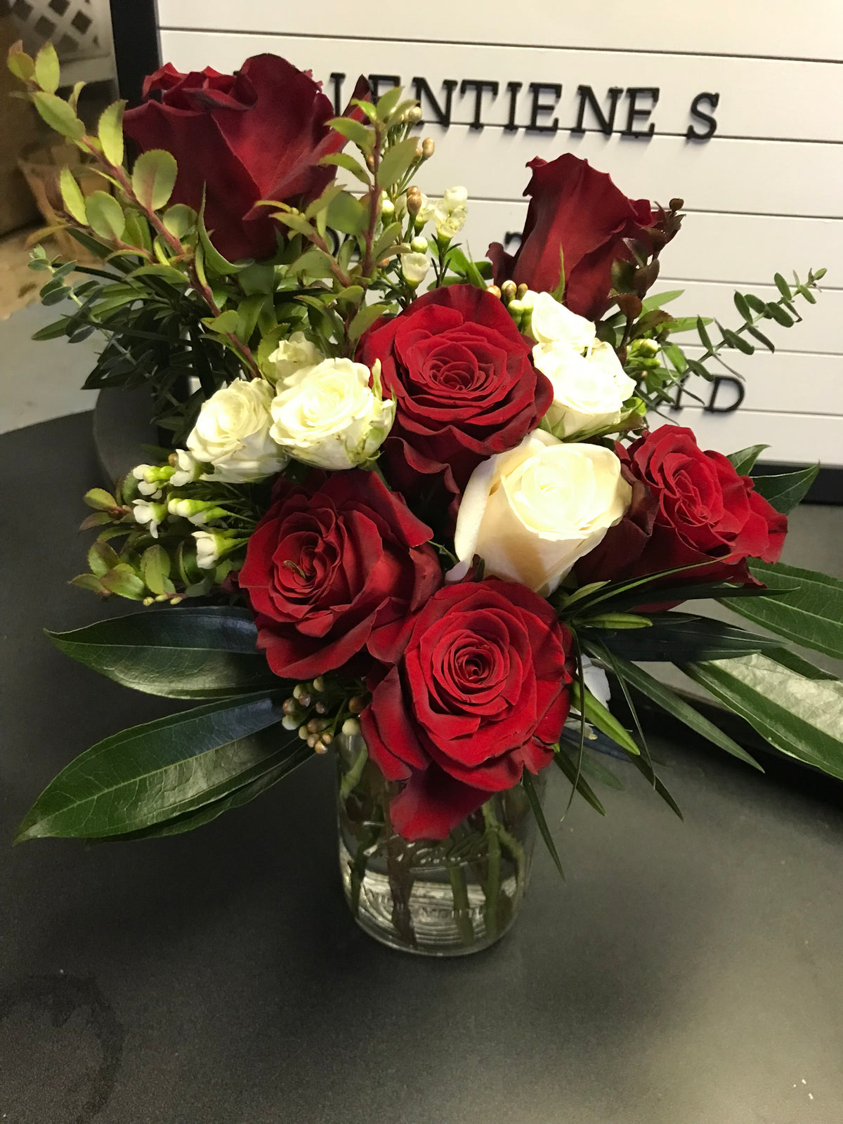 Mason Jar Valentine's Day Arrangement